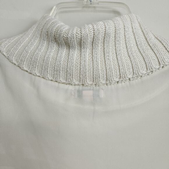Juicy Couture Size L Ivory Sleeveless Cowl Neck Shirt Top Sweater Metallic Trim - Picture 5 of 9
